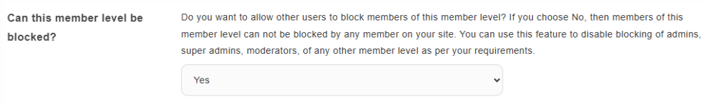 New member level based block setting