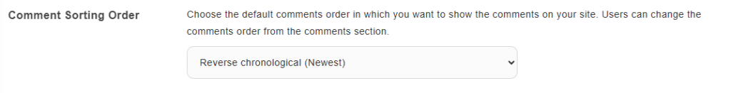 Recreated the comments order setting