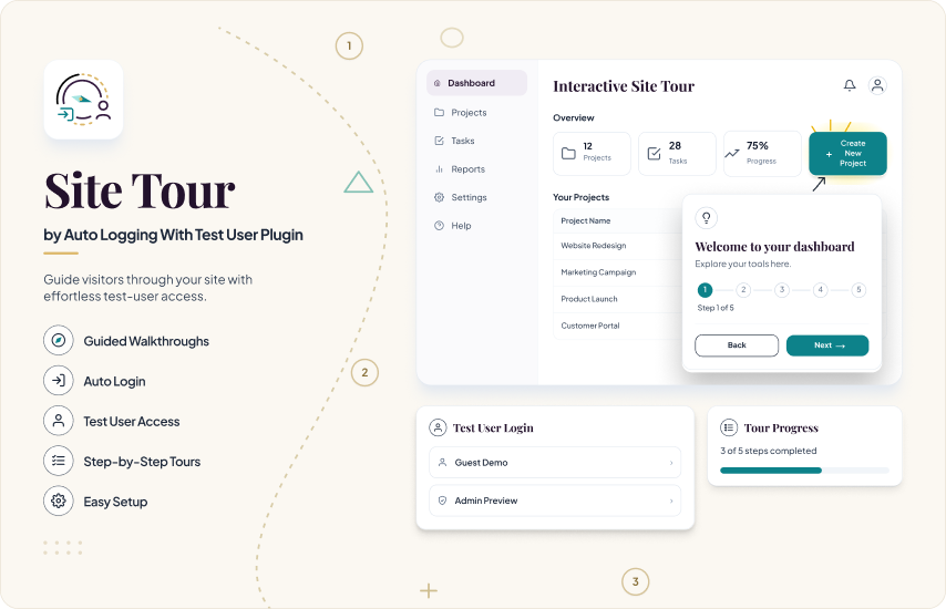 Site Tour by Auto Logging With Test User Plugin
