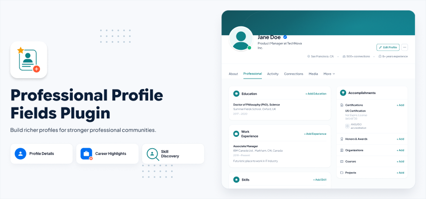 Professional Profile Fields Plugin