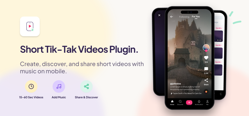 Short Tiktak Videos Plugin for Mobile Apps